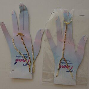 Beautiful Adujustable 2 Bracelet and Ring w/Colorful Stones Yellow Metal Vintage